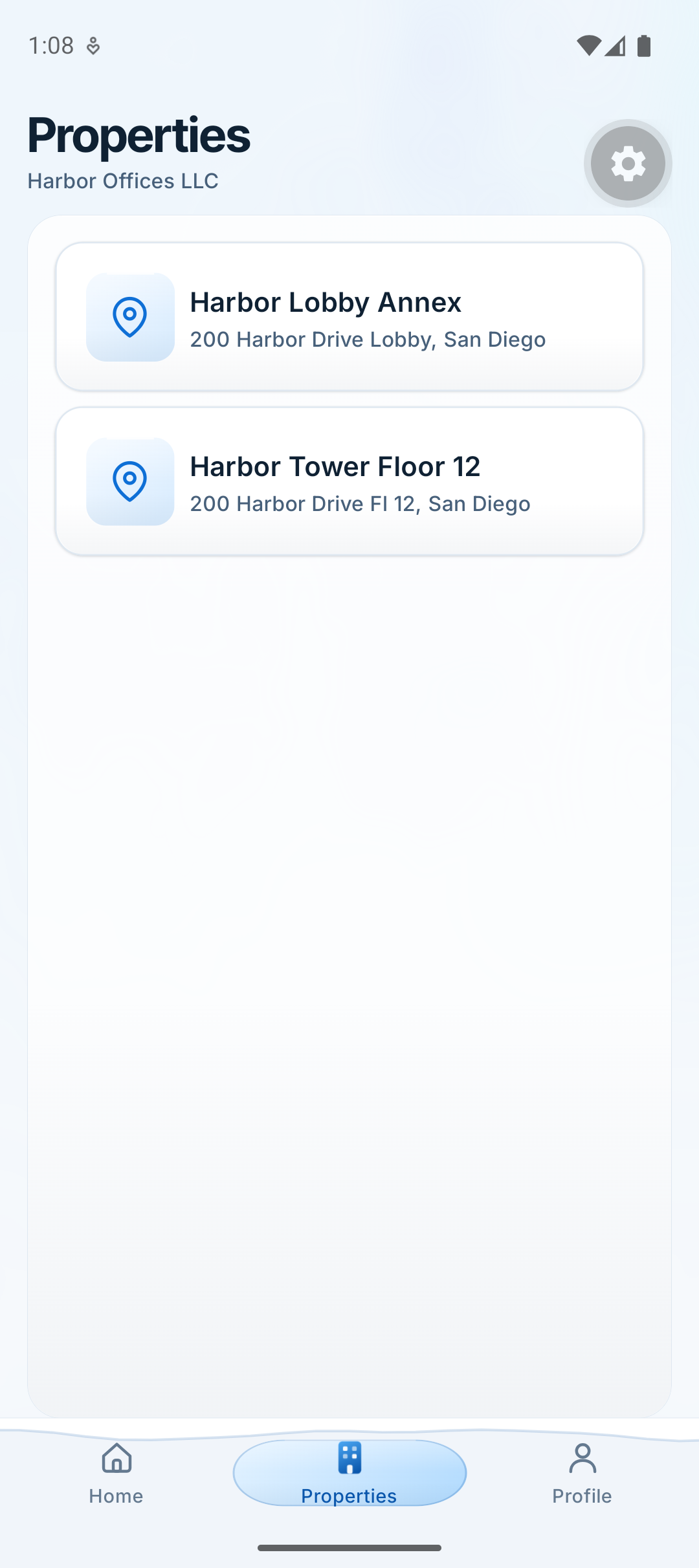Mobile customer property list for Harbor Offices