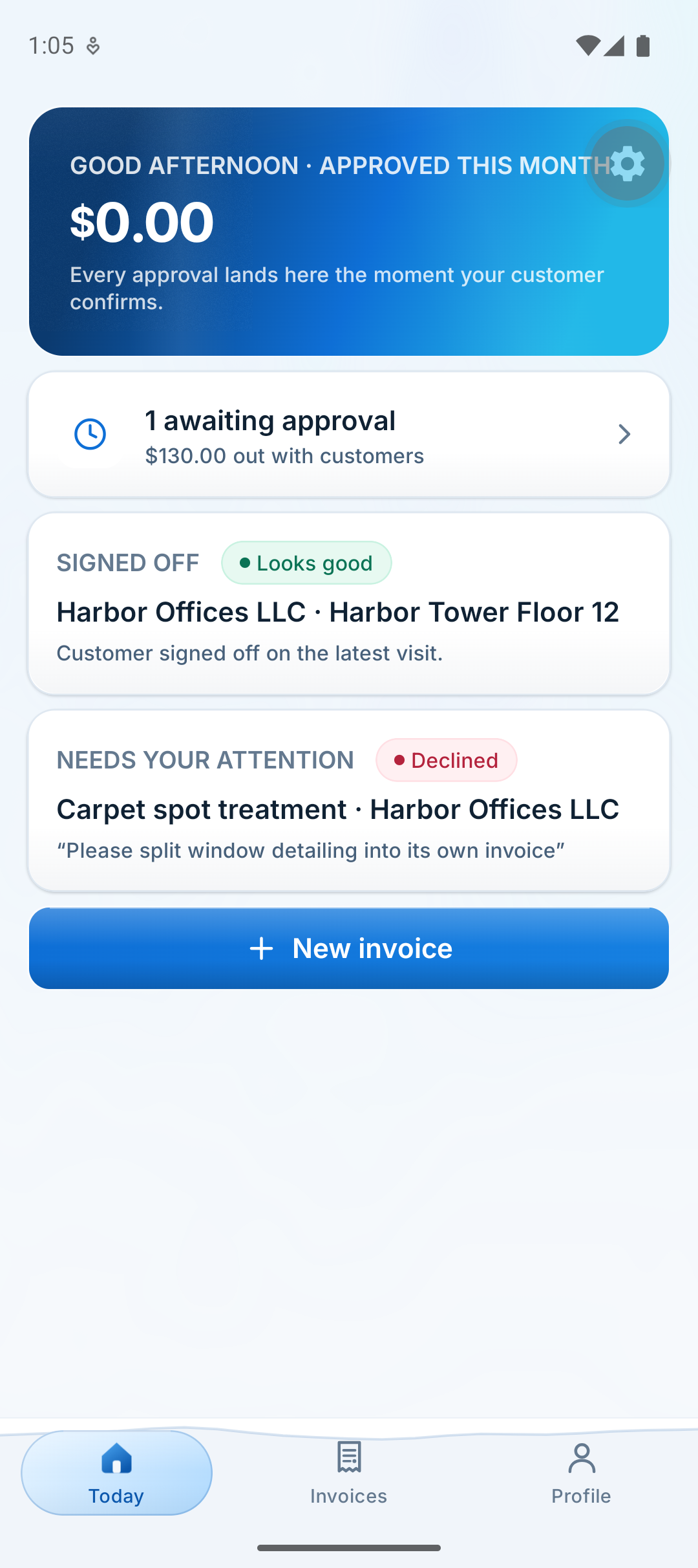 Owner overview and invoice approvals