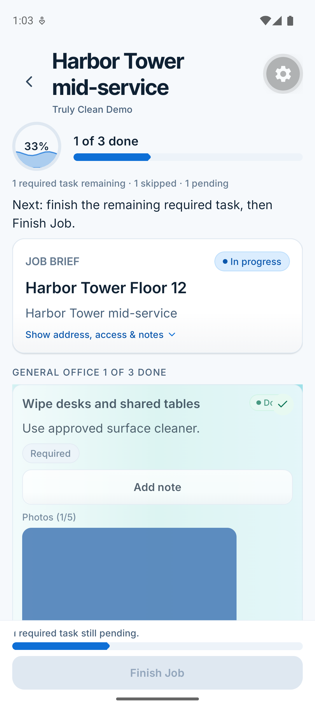Mobile visit detail and task checklist